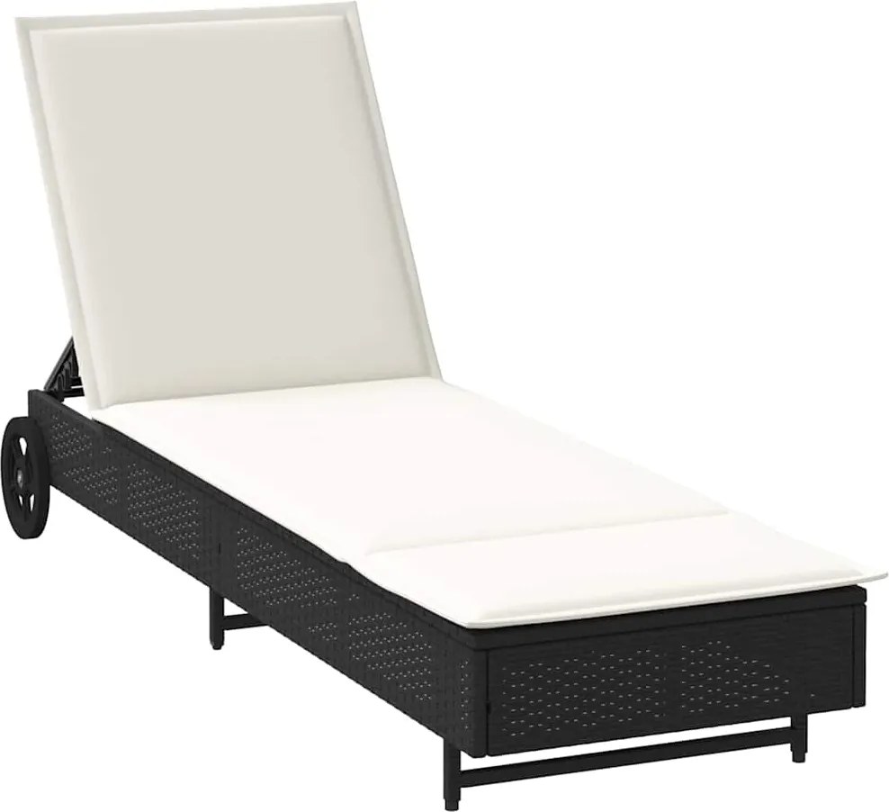 vidaXL Șezlong cu roți și pernă, negru, poliratan