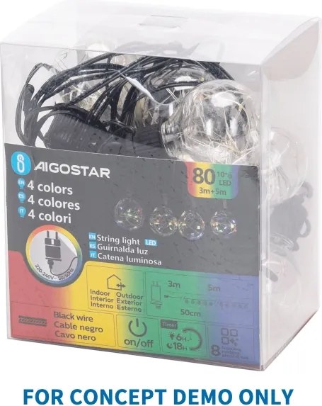 Aigostar - Ghirlandă LED decorativă pentru exterior 80xLED/3,6W/230V 5m IP44 alb cald