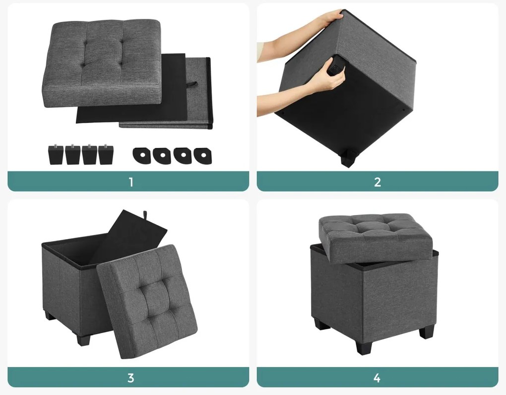 Skládací taburet s úložným prostorem OSCAR 38x38 cm, šedý