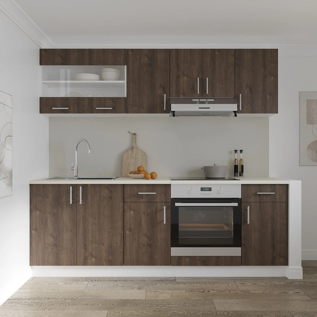 Set haaus V13, Stejar Bronz/Alb, Blat Thermo 28 mm, L 220 cm