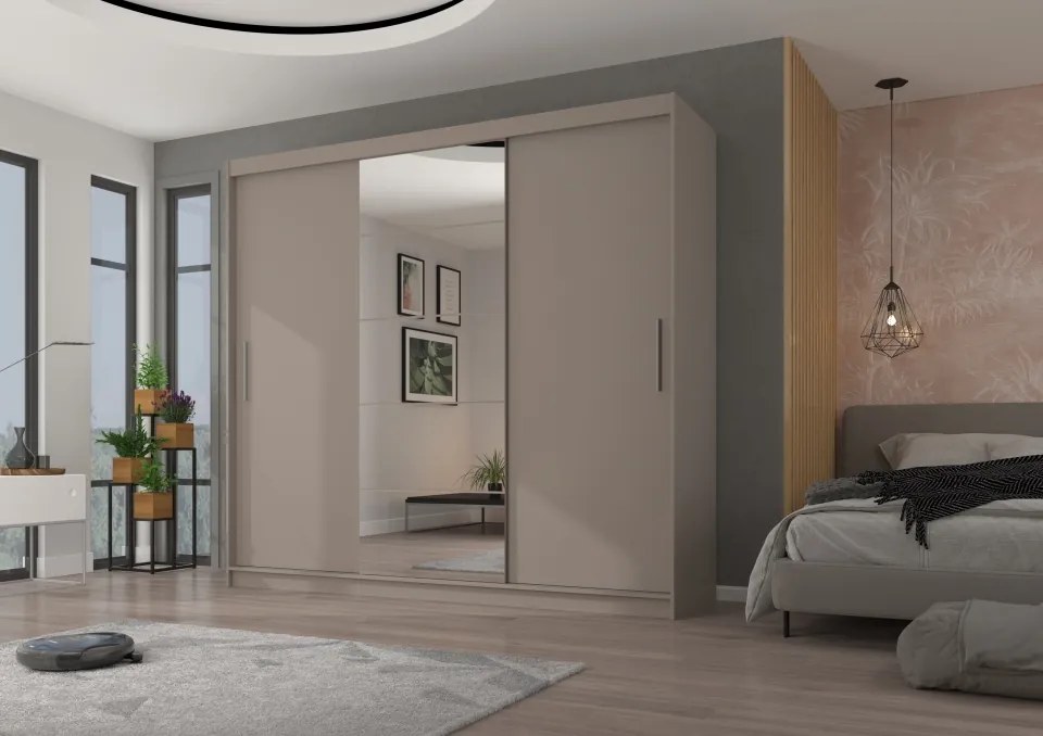 Dulap cu uși glisante ERWIN – cu oglindă – 235x59x215 cm – Cașmir