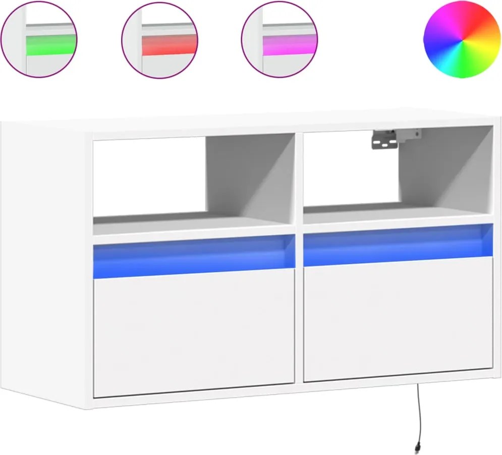 vidaXL Comodă TV de perete cu lumini LED, alb, 80x31x45 cm