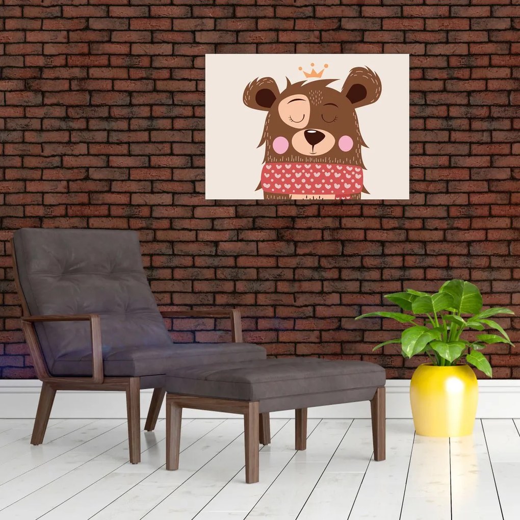 Tablou pe sticlă - Teddy ursuleț cu eșarfă roșie (70x50 cm)