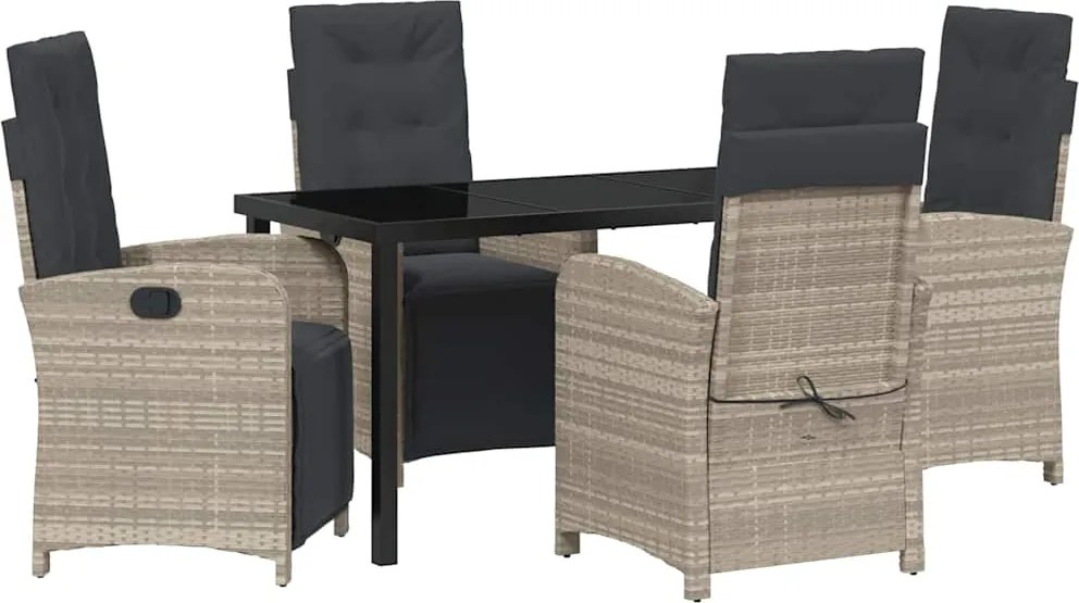 vidaXL Set de masă pentru grădină cu pernă 5 pcs Gri deschis poliratan