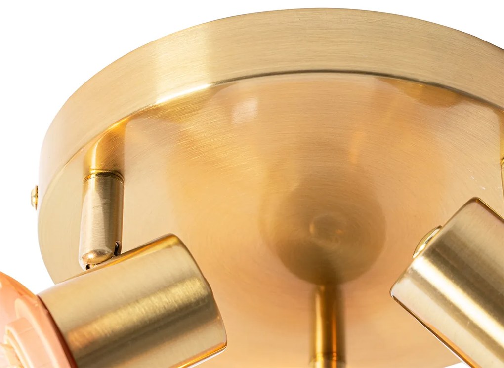 Plafoniera cu spoturi Art Deco aurie cu sticlă roz cu 3 lumini - Vidro