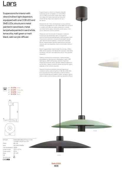 Redo 01-3020-LED LARS lustră suspendată pe cablu, LED/14W/230V + LED/10W, Ø60 cm, CRI90, portocalie