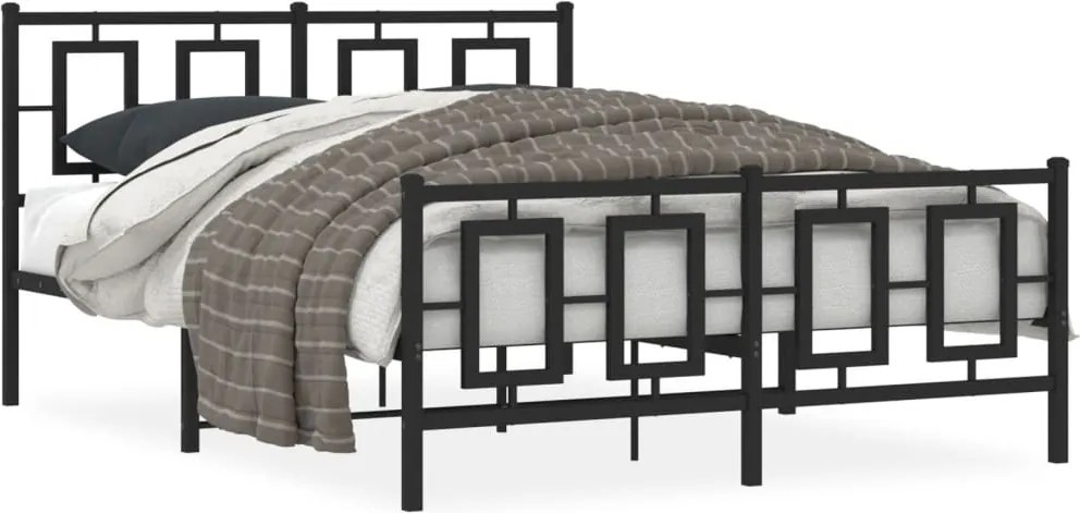 vidaXL Cadru pat metalic cu tăblie de cap/picioare, negru, 135x190 cm