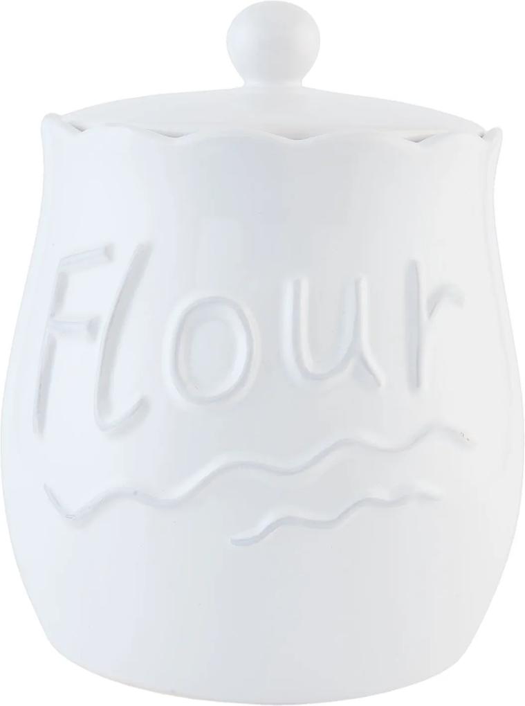 Borcan decorativ cu capac ceramica alba  Flour 19 cm x 24 cm 1L