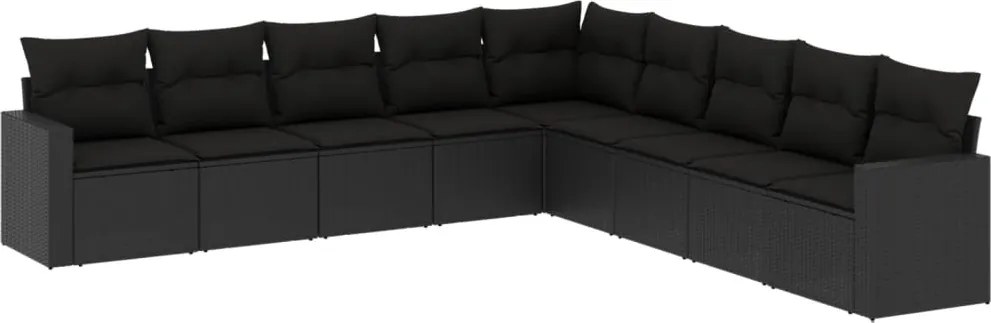 vidaXL Set mobilier de grădină cu perne, 9 piese, negru, poliratan