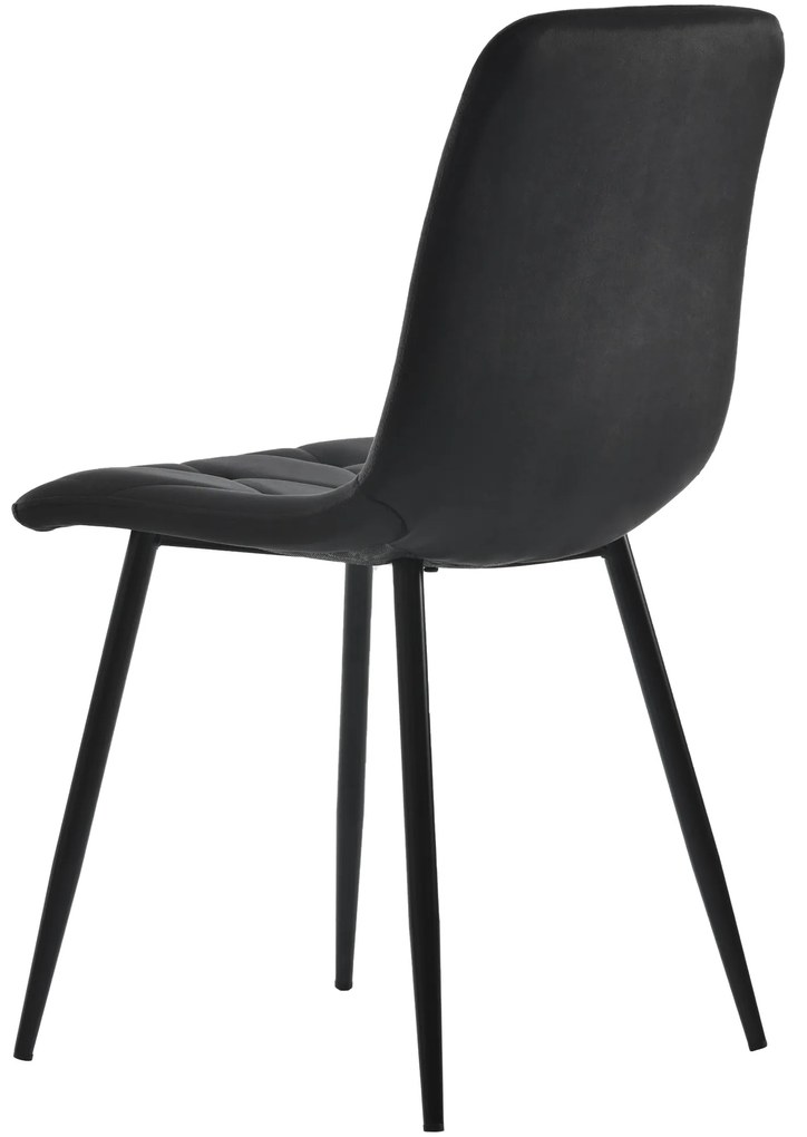 Set de 4 scaune tapițate în catifea twill pentru sala de mese cu spătar, structură din metal, 45x40x86 cm, Negru