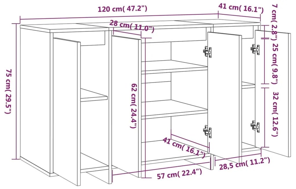 Servanta, stejar afumat, 120x41x75 cm, PAL 1, Stejar afumat