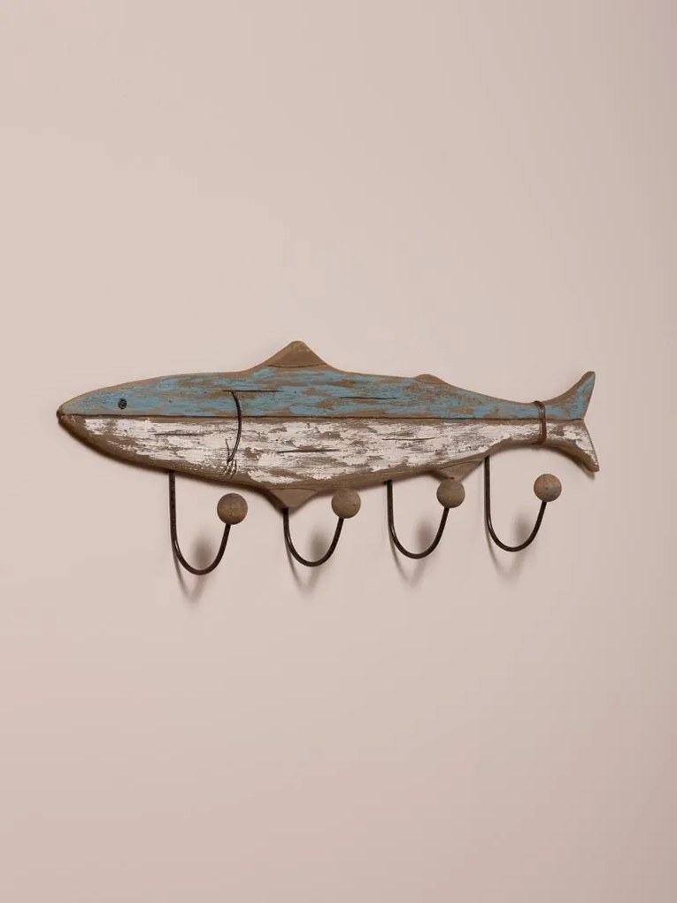 Cuier de perete din lemn de paulownia, cu 4 agatatori, „Shark”
