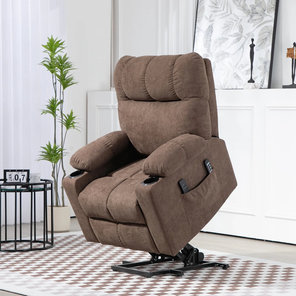HOMCOM Fotoliu de Relaxare cu Funcție de Ridicare, electric, 90x75x100cm, Maro | Aosom Romania