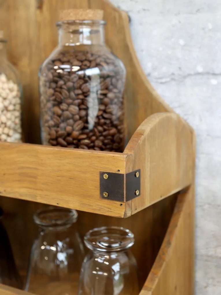 Etajera din lemn, cu 4 rafturi, aspect rustic