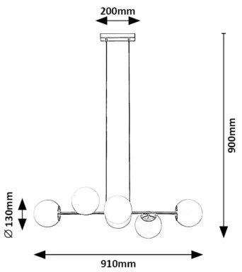 Lustră pe cablu Rabalux 72249 KIARA 6xE27/35W/230V auriu