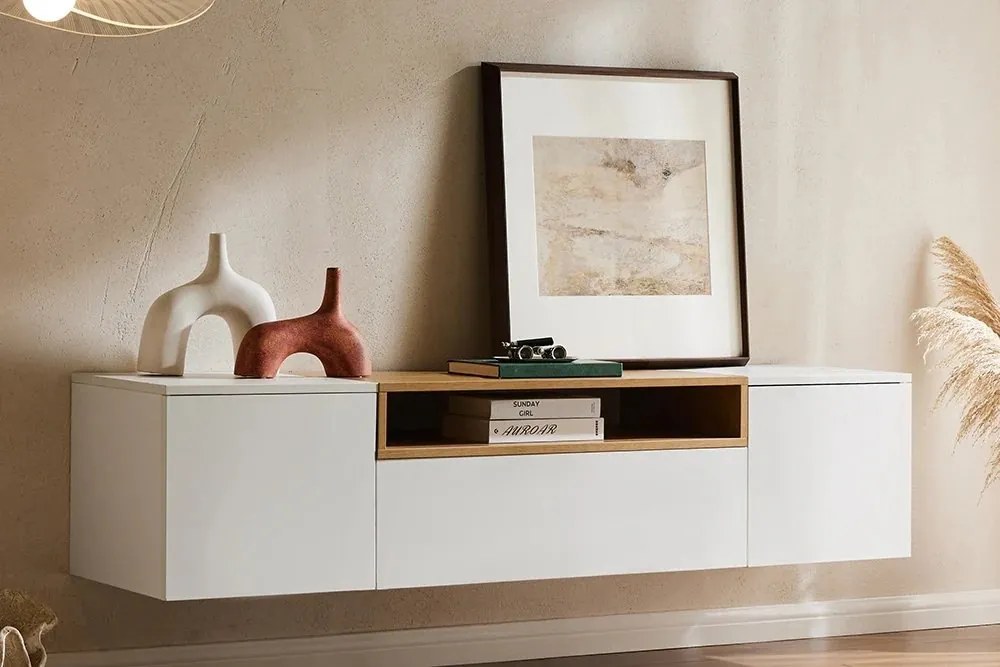 Comoda TV suspendata LOFT 160cm natur/ alb