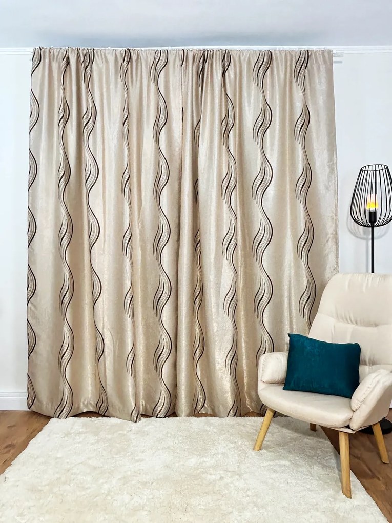 Draperie Blackout crem cu linii delicate maro