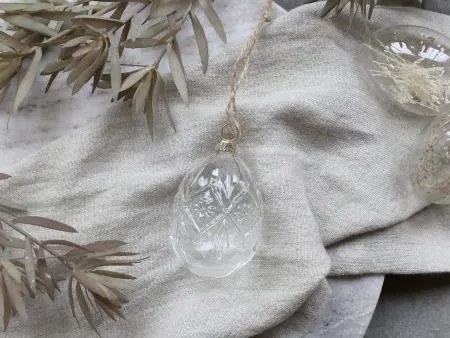 Decorațiune ou de Paște din sticlă transparentă cu șnur din iută, H7 cm, Ø5 cm