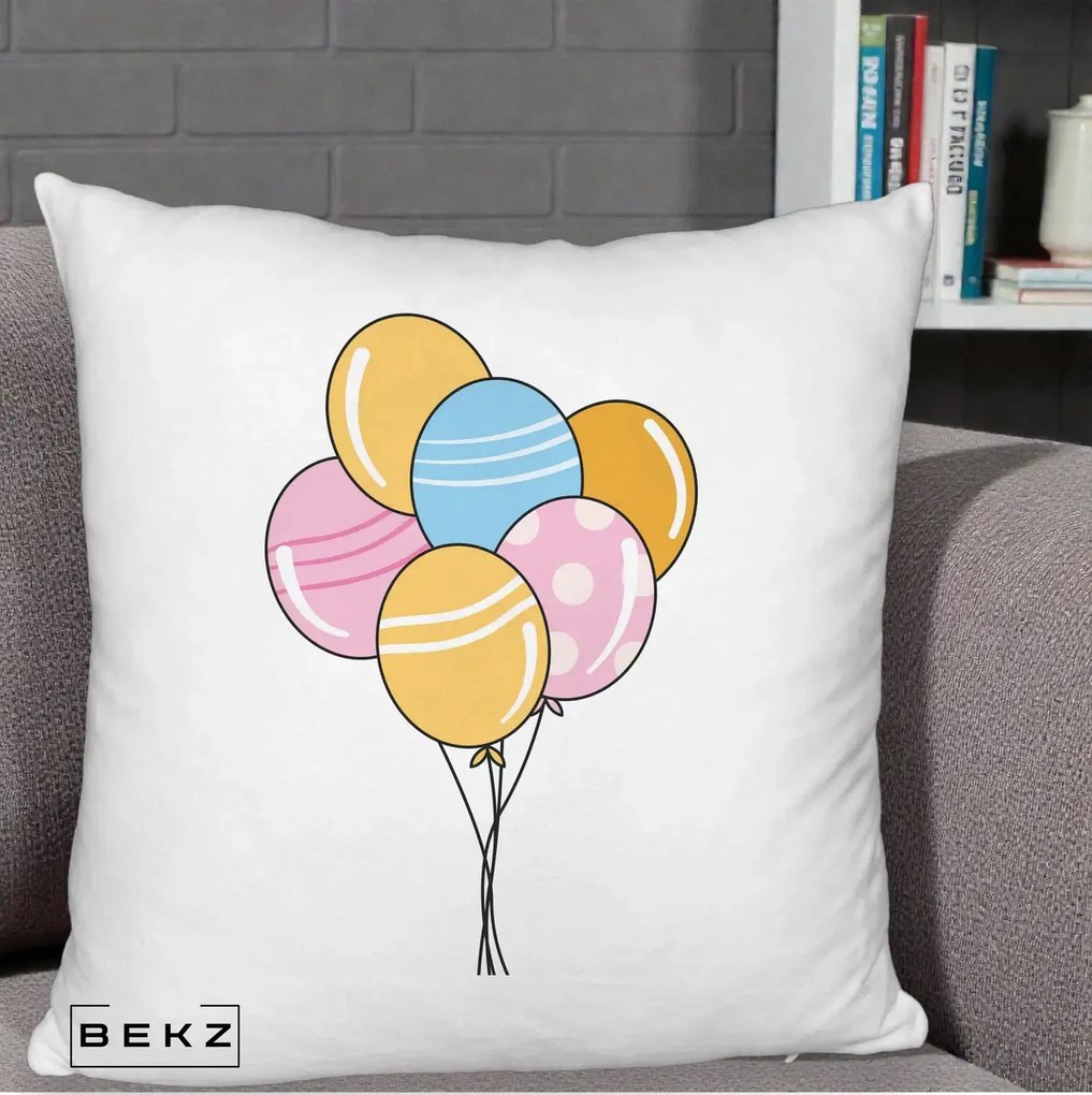 Perna Decorativa Baloane Petrecere, 40x40 cm, Alb Pufos, Husa Detasabila, Perna Inclusa, BEKZ®