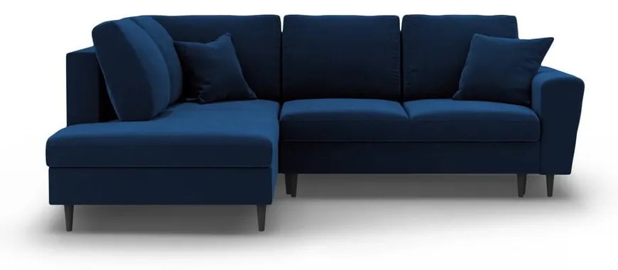 Colțar albastru extensibil, cu spațiu de depozitare cu tapițerie din catifea (cu colț pe partea stângă-în formă de ”L”) Kyoto – Cosmopolitan Design