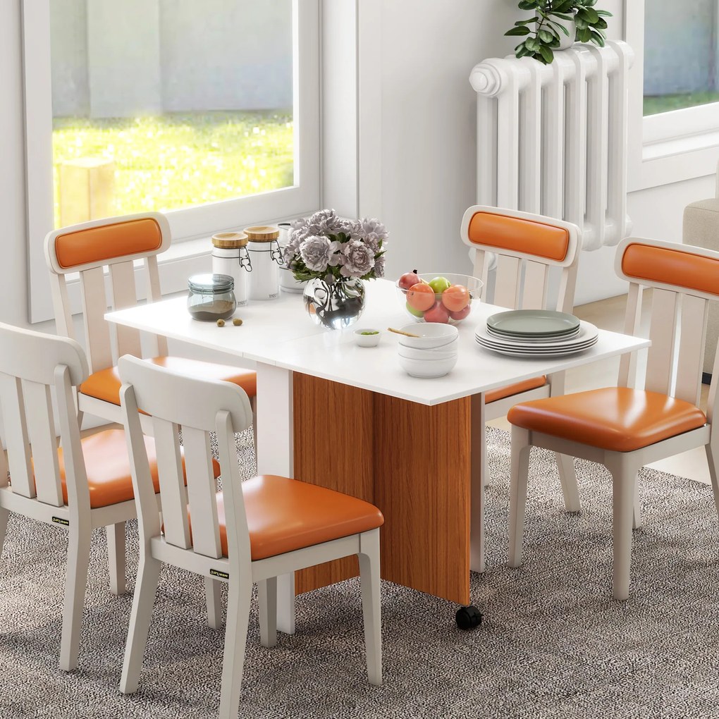 HOMCOM Masă extensibilă pliabilă mobilă cu design modern, 120 cm x 80 cm x 73 cm, Tei + Alb | Aosom Romania