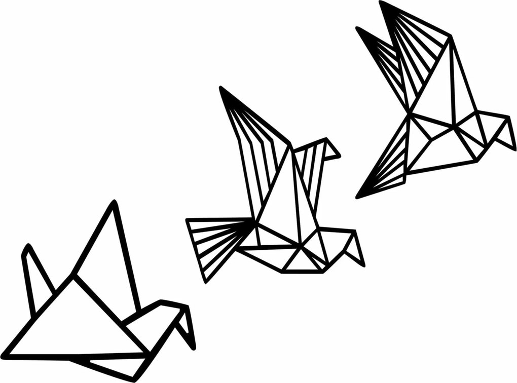 Set 3 decoratiuni perete ORIGAMI, negru, lemn