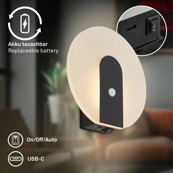 Briloner 3889015 - LED lampă de perete reîncărcabilă cu senzor TARO LED/2,5W/5V 1800 mAh neagră