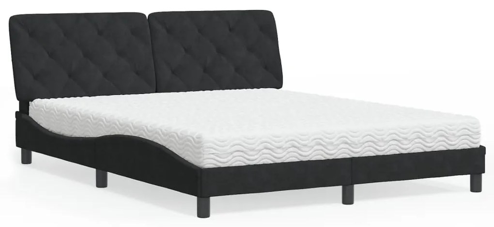 vidaXL Pat cu saltea, negru, 160x200 cm, catifea