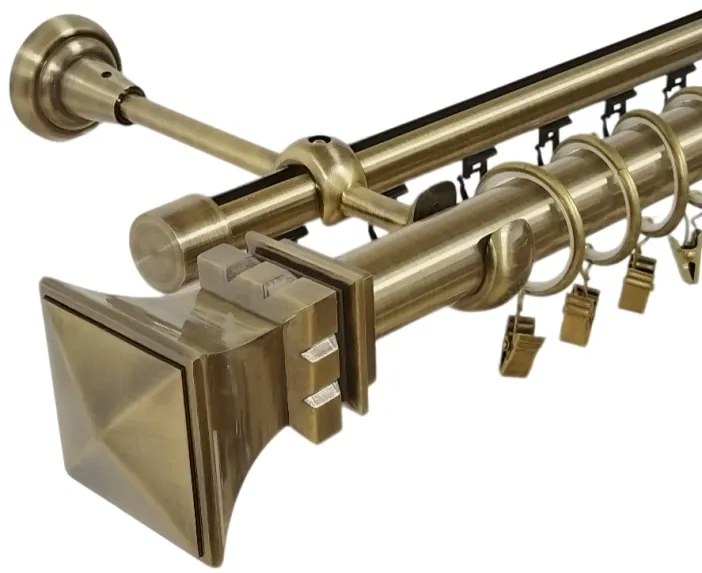 Galerie dubla Verona, teava neteda si profil,grosime 25 si 19mm, aur antic (Alege marime: 120 cm)