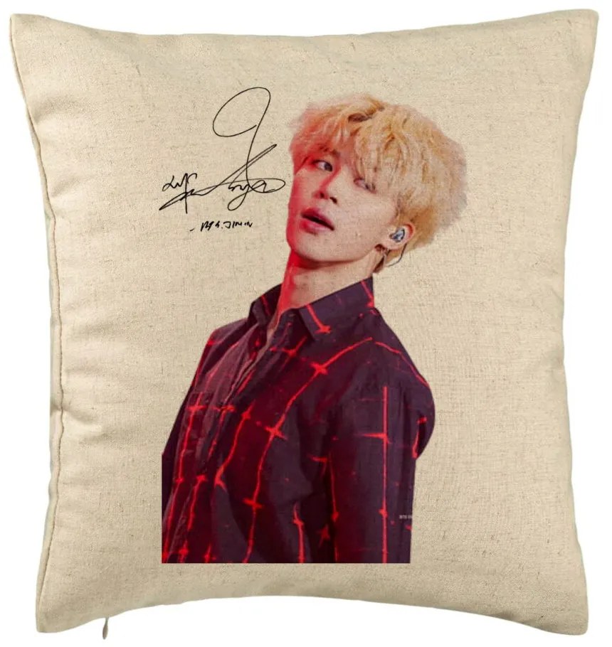 Perna Decorativa BTS Jimin 2, 40x40 cm, Bej, Husa Detasabila, Burduf