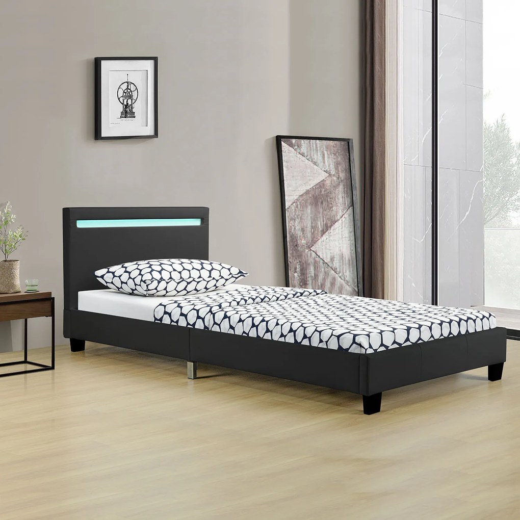 Čalúnená posteľ Verona 90 x 200 cm s LED osvetlením v čiernej farbe