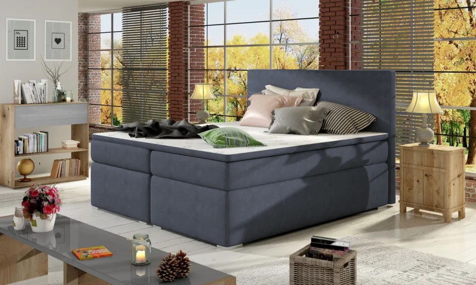 Pat boxspring tapitat, cu spatiu pentru depozitare, 180X200 cm, Divalo, Eltap (Culoare: Alb)