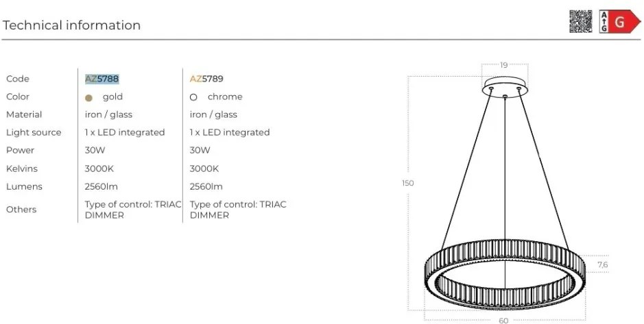 Lustra suspendata LED SPARK 60 DIMM GO