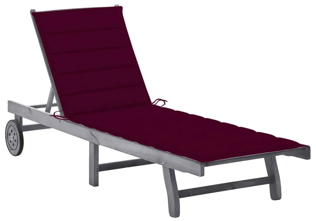 vidaXL Șezlong de grădină cu pernă, gri, lemn masiv de acacia