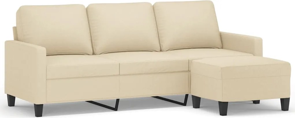 vidaXL Canapea cu 3 locuri cu taburet, crem, 180 cm, material textil