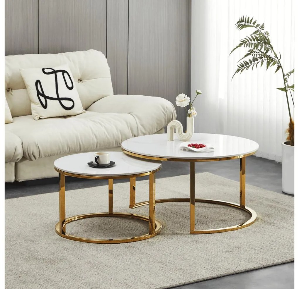 Set 2buc mese de cafea Disponer (marmură deschis + auriu) . 1116298