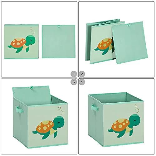 Set 3 cutii depozitare pentru copii, 30 x 30 x 30 cm, textil, multicolor, Songmics