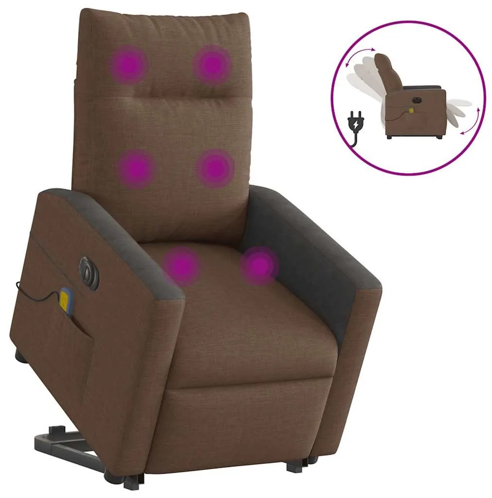 vidaXL Fotoliu electric de masaj rabatabil cu ridicare, maro, textil