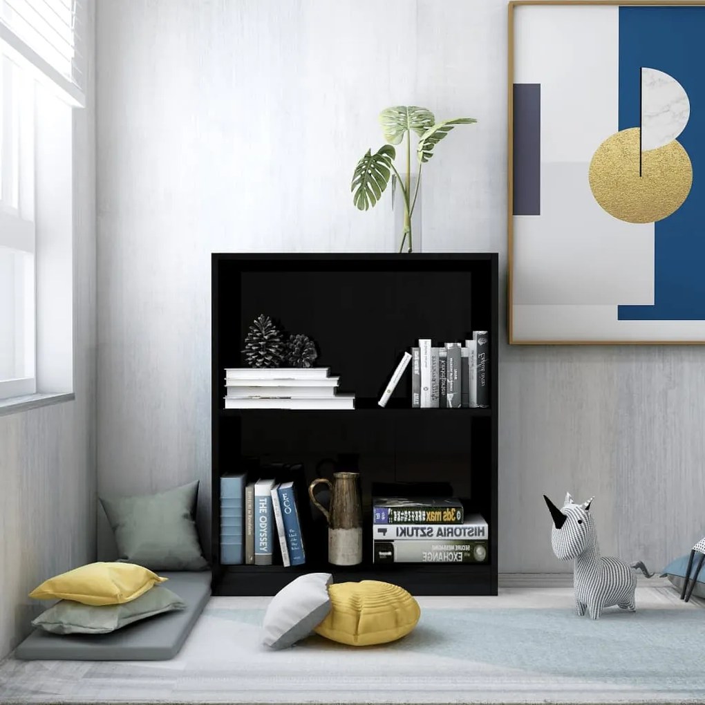 800862 vidaXL Bibliotecă, negru extralucios, 60x24x74,5 cm, lemn compozit