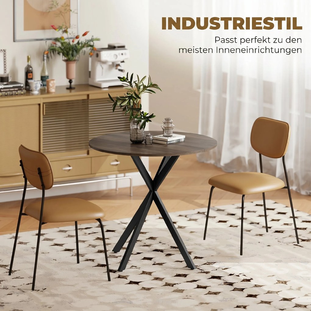 HOMCOM Masă Da Dining Rotund Stil Industrial Con Picioare în X Ø80x75 cm | Aosom Romania