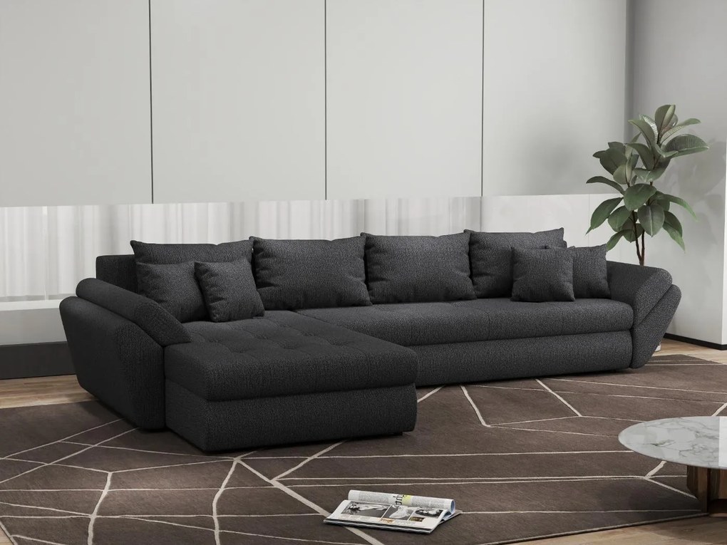 Colțar extensibil dumonde cu ladă de depozitare si sezut confortabil din spuma high-density, Loana XL Enjoy Grafit 335x185 cm
