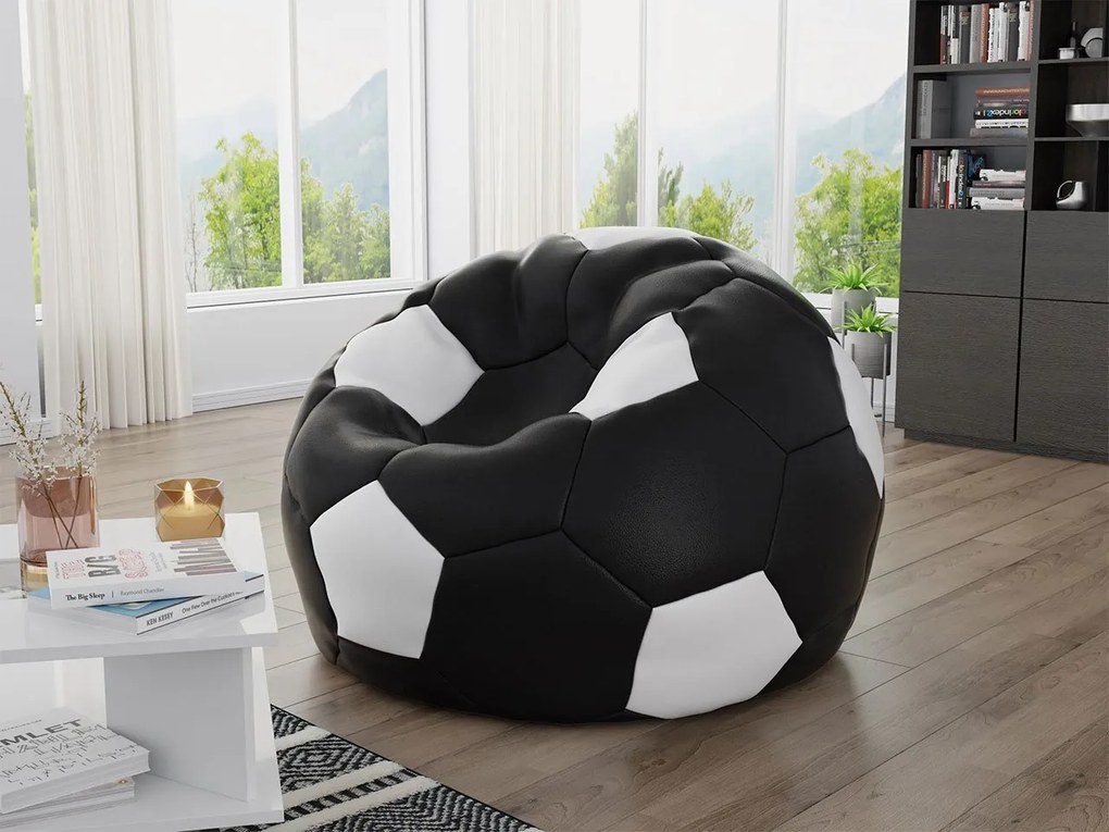Fotoliu puf Hannela 500L (Negru piele ecologică + Alb piele ecologică). 1053997