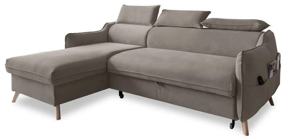 Colțar maro deschis extensibil cu tapițerie din catifea (cu colț pe partea stângă ) Sweet Harmony – Miuform