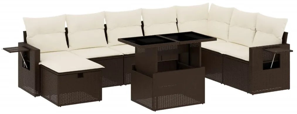 3275033 vidaXL Set canapele de grădină cu perne, 9 piese, maro, poliratan