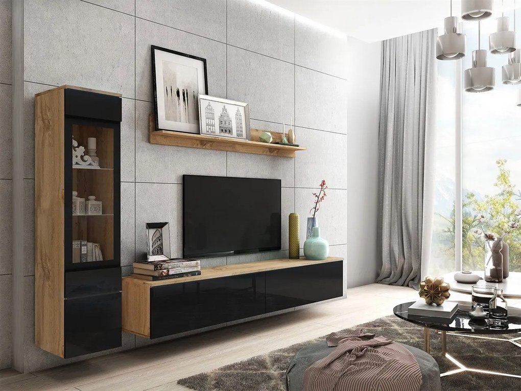 Mobilier living Selwyn I (wotan + Negru lucios ) (fără iluminat). 1054030