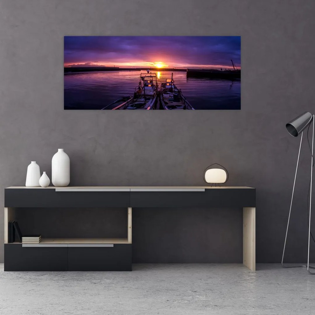 Tablou cu barci pescărești în port (120x50 cm)