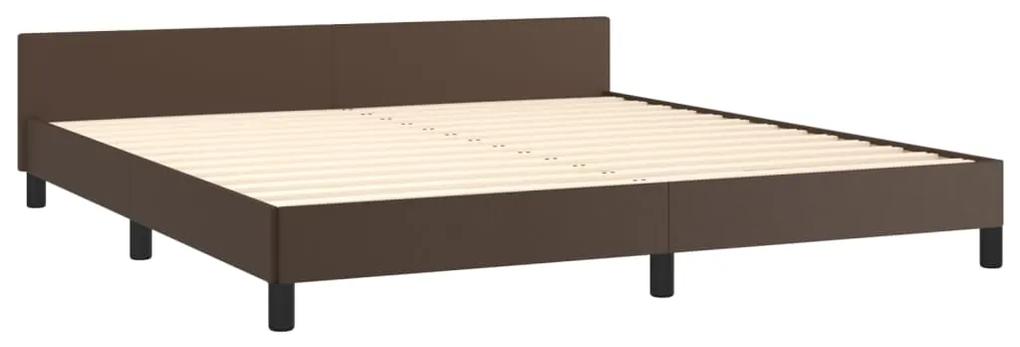 Cadru de pat cu tablie, maro, 180x200 cm, piele ecologica Maro, 180 x 200 cm, Nasturi de tapiterie