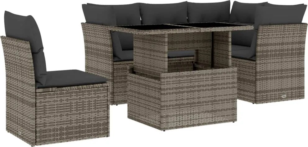 vidaXL Set mobilier grădină cu perne, 6 piese, gri, poliratan