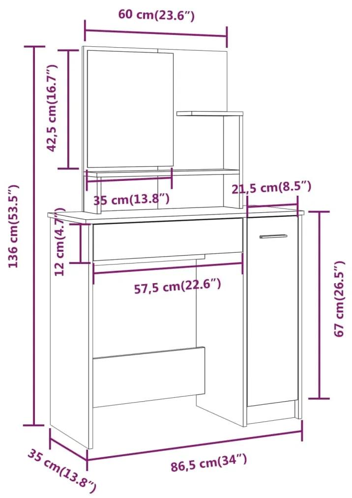 Set masuta de toaleta, alb, 86,5x35x136 cm Alb