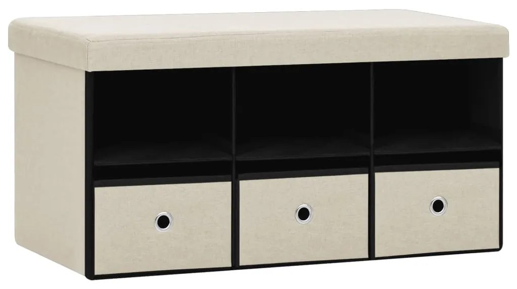 338805 vidaXL Bancă depozitare pliabilă alb crem, 76x38x38 cm, imitație pânză